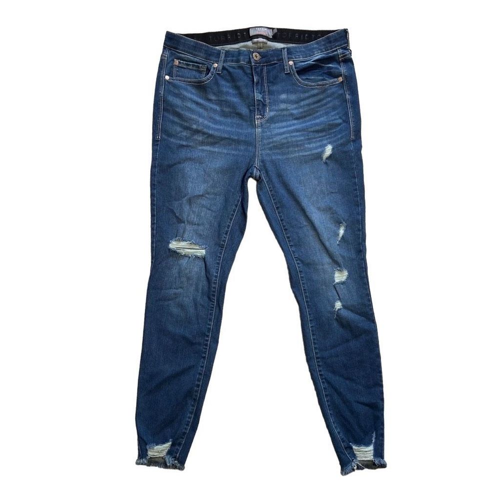 EUC✨ TORRID women’s 14R Sky High Skinny Distressed Premium Stretch Jeans - Picture 2 of 8